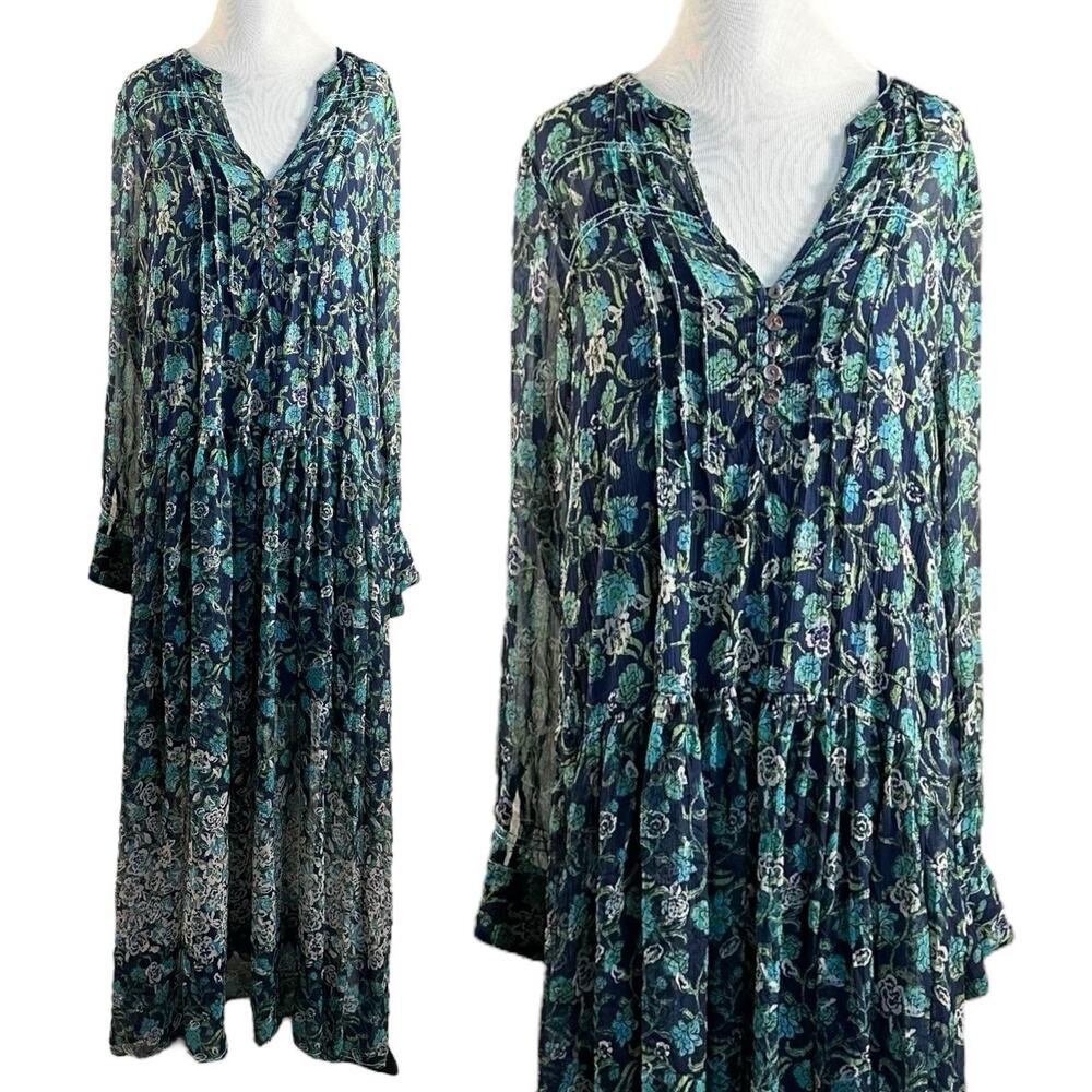 Free people Bohemian See it through Maxi Dress Twilight Floral Medium Retro 70s - Picture 8 of 13